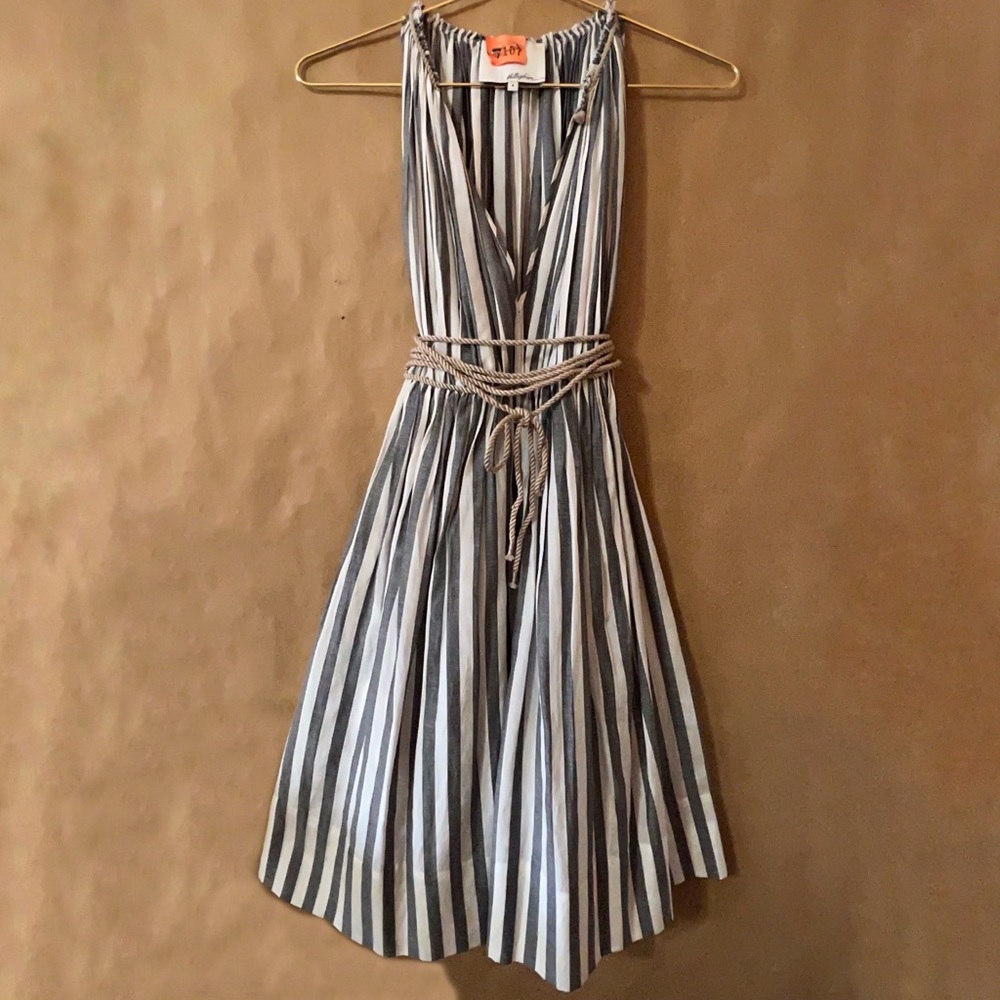 3.1 Phillip Lim | Grecian Goddess Rope Trim Pleated Striped Mini Dress